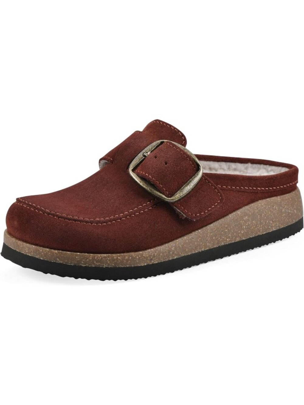🆕Women's Rust Red Suede Leather Big Buckle Foot bed Clogs Flat Slip On Mules